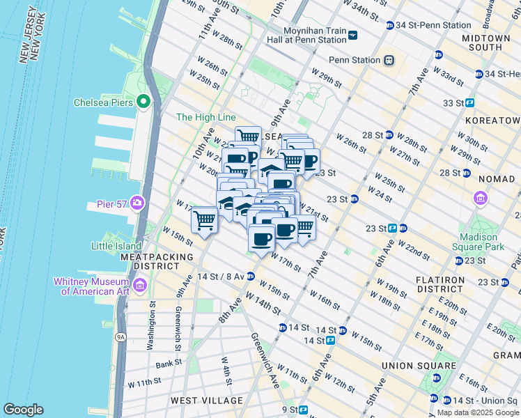 map of restaurants, bars, coffee shops, grocery stores, and more near in New York