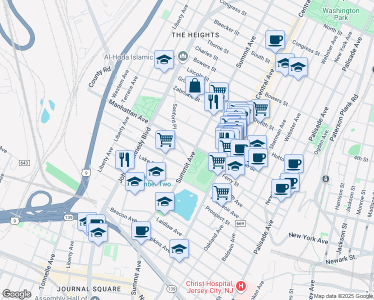 map of restaurants, bars, coffee shops, grocery stores, and more near 835 Summit Avenue in Jersey City