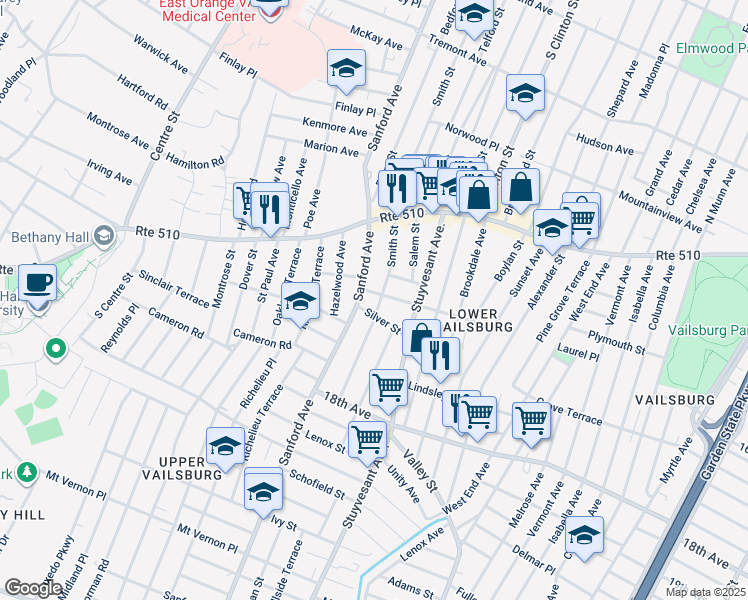 map of restaurants, bars, coffee shops, grocery stores, and more near in Newark