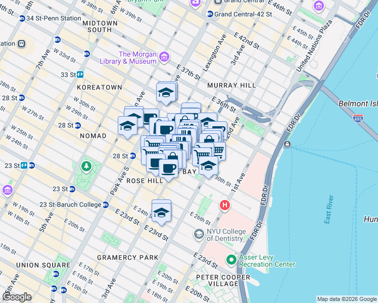 map of restaurants, bars, coffee shops, grocery stores, and more near in New York