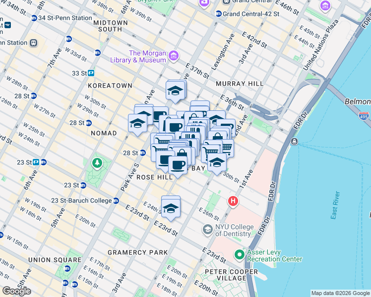 map of restaurants, bars, coffee shops, grocery stores, and more near in New York