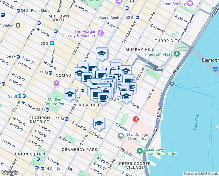 map of restaurants, bars, coffee shops, grocery stores, and more near 427 3rd Avenue in New York
