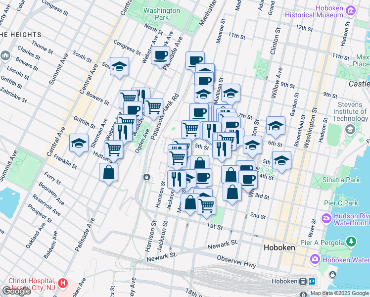 map of restaurants, bars, coffee shops, grocery stores, and more near 655 4th Street in Hoboken