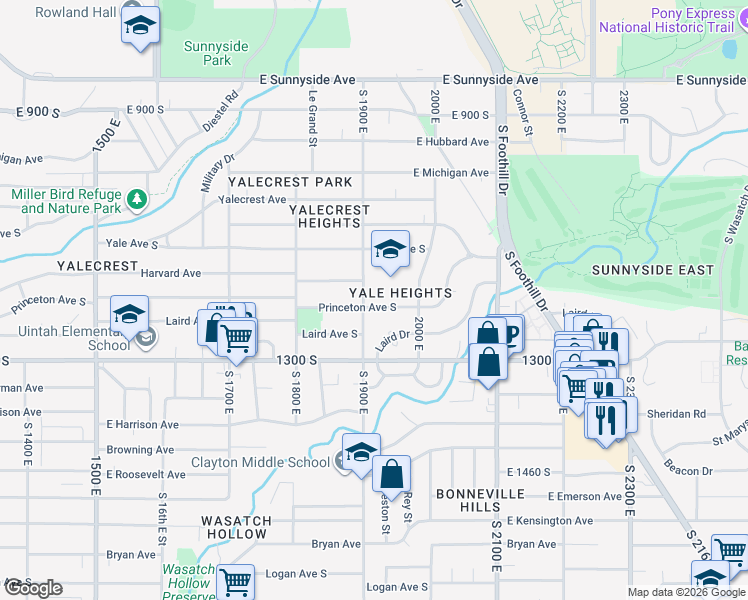 map of restaurants, bars, coffee shops, grocery stores, and more near 1926 Princeton Avenue South in Salt Lake City