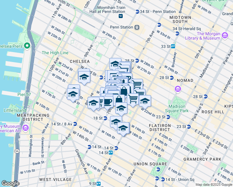 map of restaurants, bars, coffee shops, grocery stores, and more near in New York