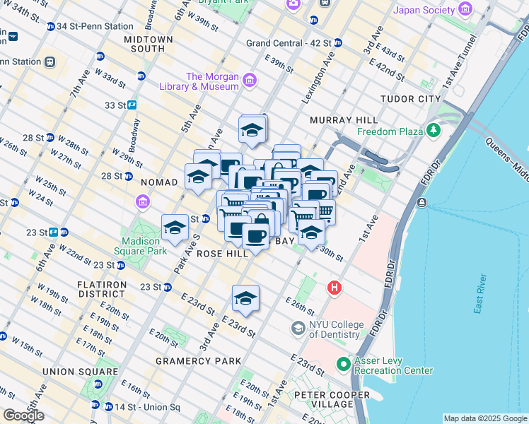 map of restaurants, bars, coffee shops, grocery stores, and more near in New York