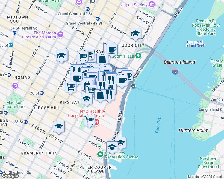 map of restaurants, bars, coffee shops, grocery stores, and more near in New York
