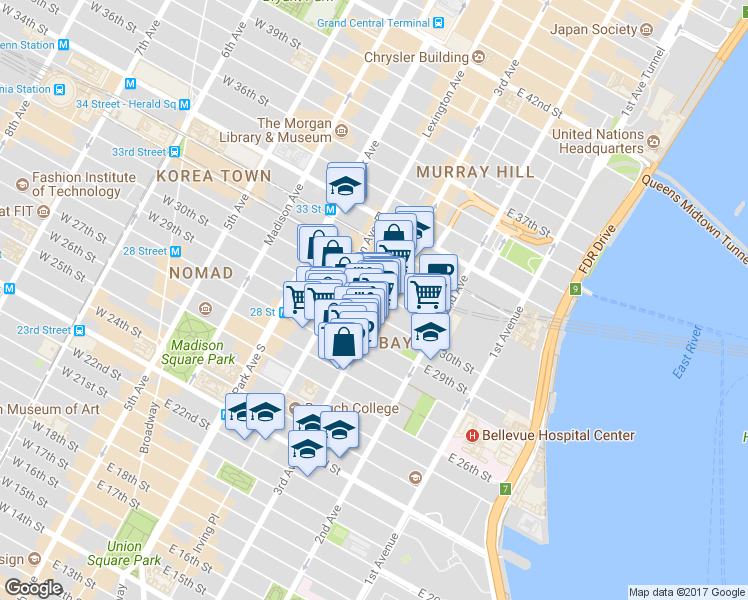 map of restaurants, bars, coffee shops, grocery stores, and more near in New York
