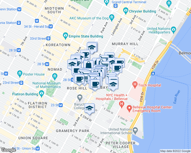 map of restaurants, bars, coffee shops, grocery stores, and more near in New York