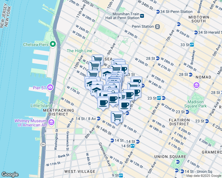 map of restaurants, bars, coffee shops, grocery stores, and more near in New York