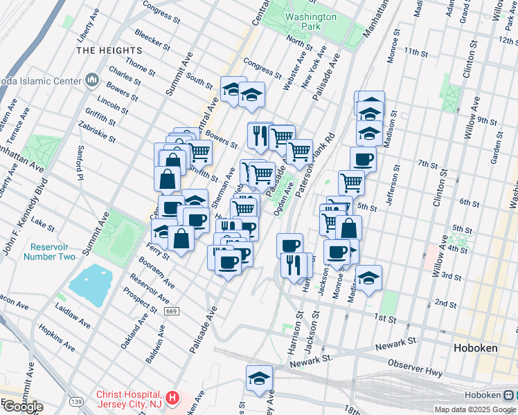 map of restaurants, bars, coffee shops, grocery stores, and more near 426 Palisade Avenue in Jersey City