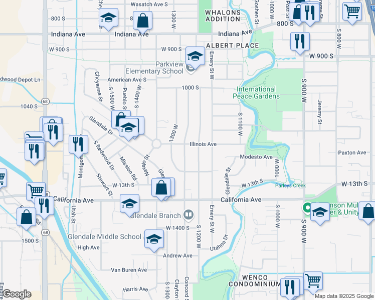 map of restaurants, bars, coffee shops, grocery stores, and more near 1165 Concord Street in Salt Lake City