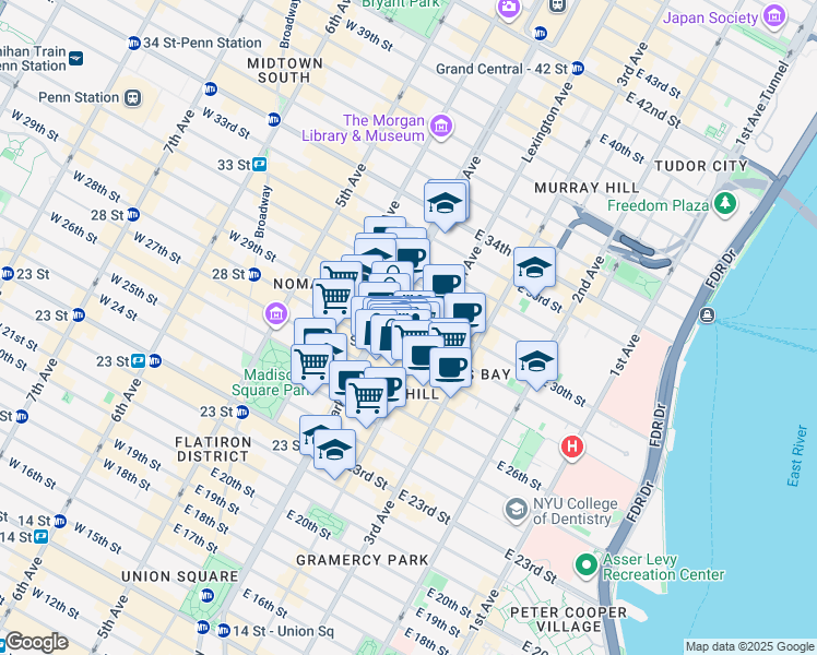 map of restaurants, bars, coffee shops, grocery stores, and more near in New York