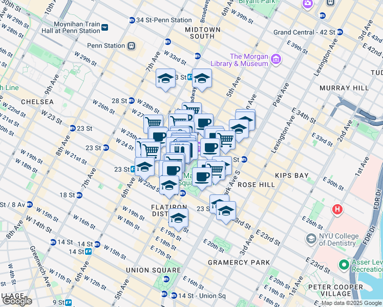 map of restaurants, bars, coffee shops, grocery stores, and more near 220 5th Avenue in New York