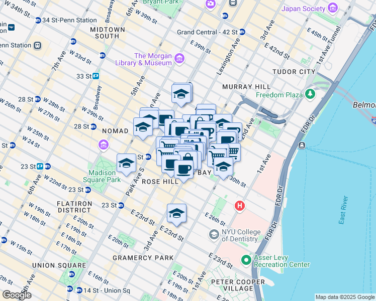 map of restaurants, bars, coffee shops, grocery stores, and more near in New York