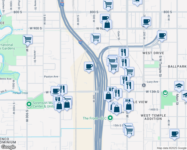 map of restaurants, bars, coffee shops, grocery stores, and more near 1268 500 West in Salt Lake City
