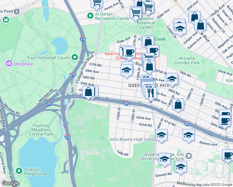 map of restaurants, bars, coffee shops, grocery stores, and more near in Queens