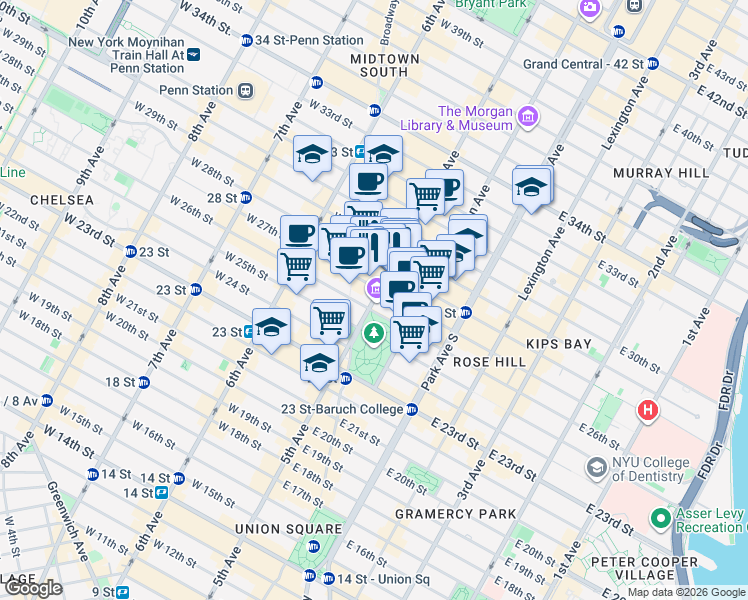map of restaurants, bars, coffee shops, grocery stores, and more near in New York