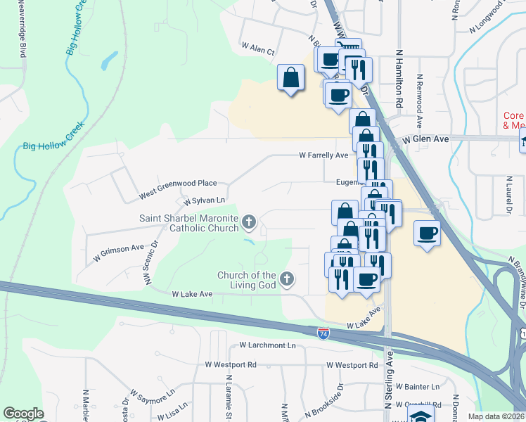 map of restaurants, bars, coffee shops, grocery stores, and more near 2909 West Scenic Drive in Peoria