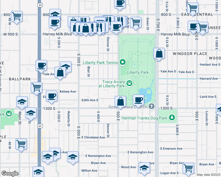 map of restaurants, bars, coffee shops, grocery stores, and more near 464 Harvard Avenue in Salt Lake City