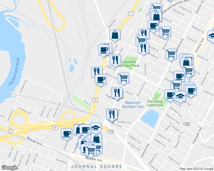 map of restaurants, bars, coffee shops, grocery stores, and more near 227 Liberty Avenue in Jersey City