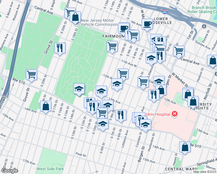 map of restaurants, bars, coffee shops, grocery stores, and more near in Newark