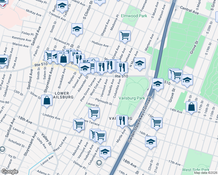 map of restaurants, bars, coffee shops, grocery stores, and more near in Newark