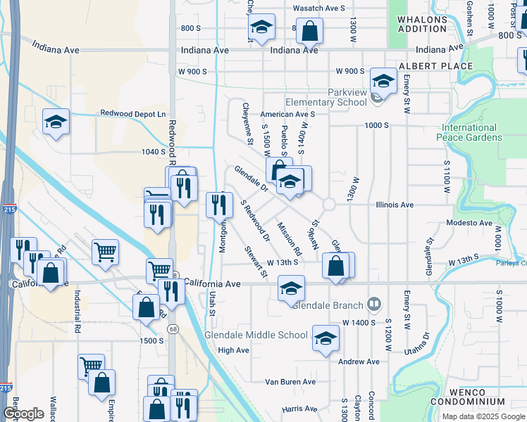 map of restaurants, bars, coffee shops, grocery stores, and more near 1493 Bell Avenue in Salt Lake City