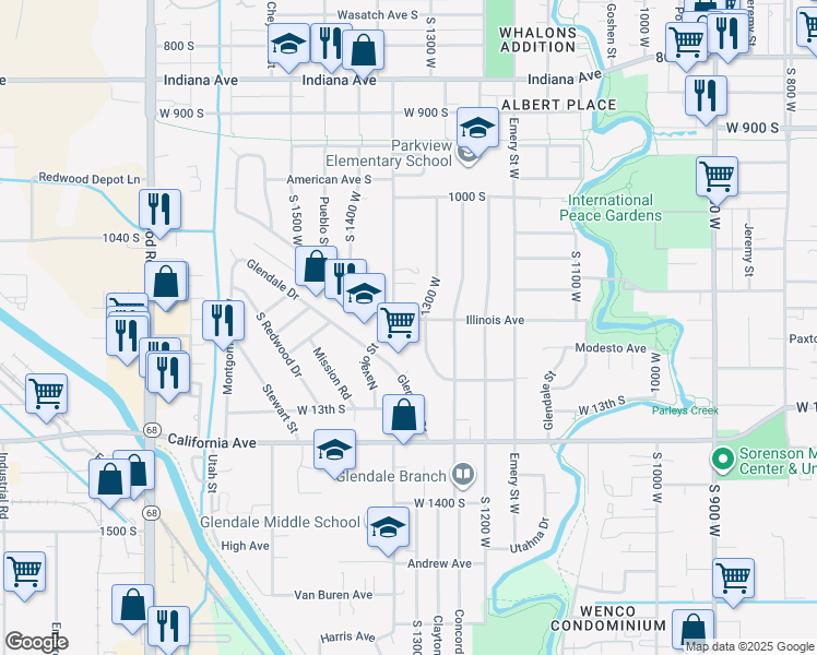 map of restaurants, bars, coffee shops, grocery stores, and more near 1327 Illinois Avenue in Salt Lake City