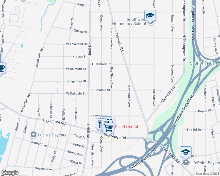 map of restaurants, bars, coffee shops, grocery stores, and more near 1095 Bay Shore Avenue in Bay Shore