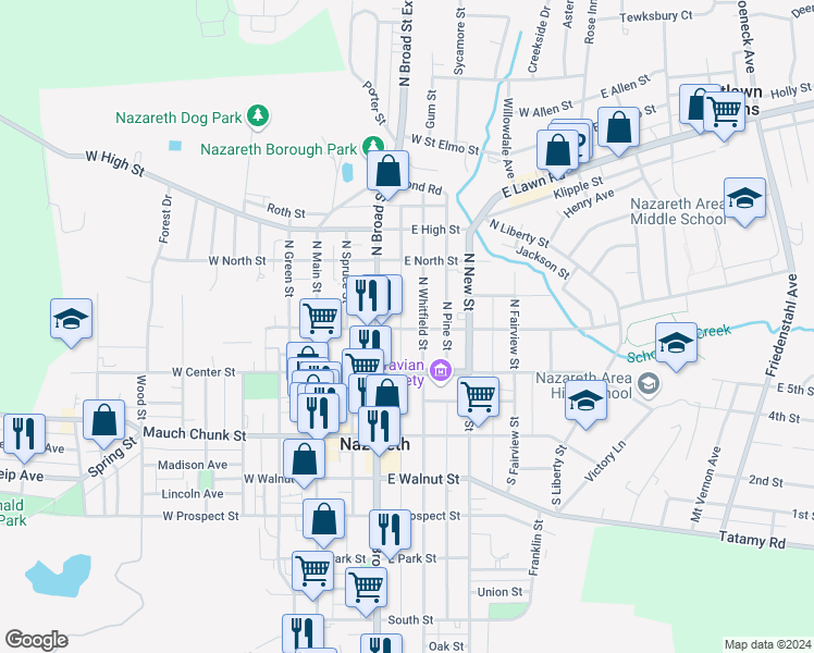 map of restaurants, bars, coffee shops, grocery stores, and more near in Nazareth