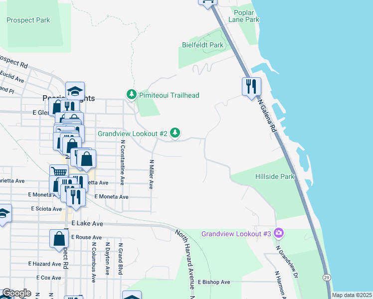 map of restaurants, bars, coffee shops, grocery stores, and more near 4701 North Grandview Drive in Peoria Heights