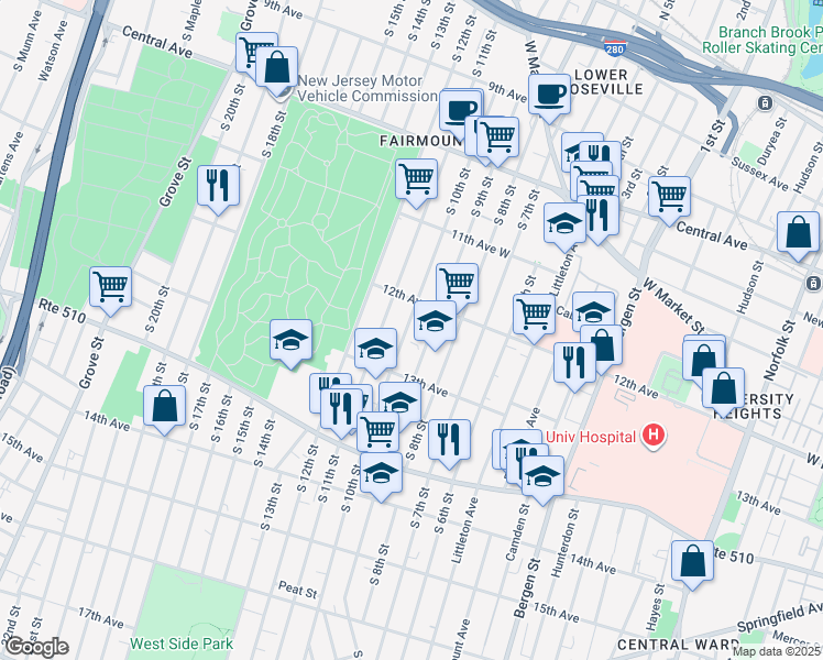 map of restaurants, bars, coffee shops, grocery stores, and more near in Newark