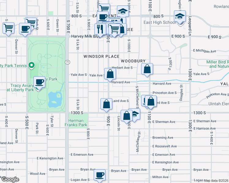map of restaurants, bars, coffee shops, grocery stores, and more near 940 Harvard Avenue in Salt Lake City