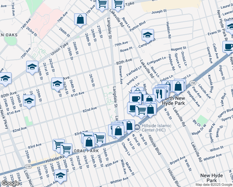 map of restaurants, bars, coffee shops, grocery stores, and more near 8119 Langdale Street in Queens