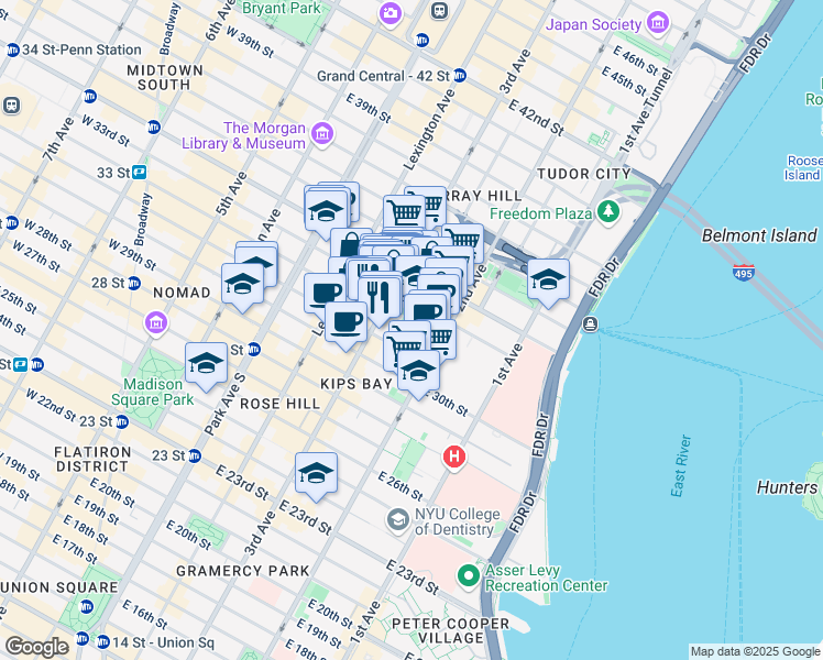 map of restaurants, bars, coffee shops, grocery stores, and more near in New York