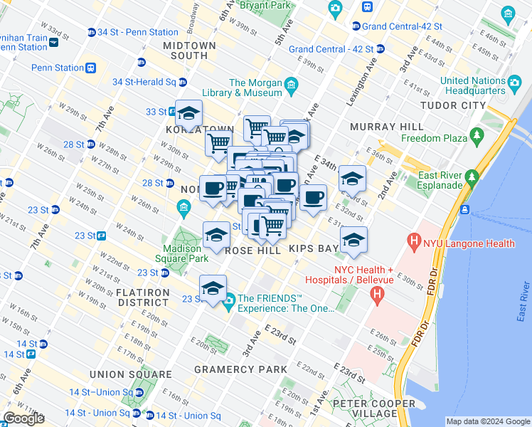 map of restaurants, bars, coffee shops, grocery stores, and more near in New York