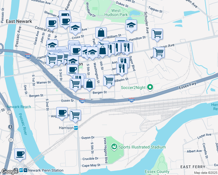 map of restaurants, bars, coffee shops, grocery stores, and more near 608 Wilhelm Street in Harrison