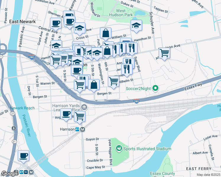 map of restaurants, bars, coffee shops, grocery stores, and more near 608 Wilhelm Street in Harrison