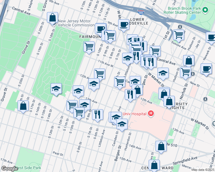 map of restaurants, bars, coffee shops, grocery stores, and more near in Newark