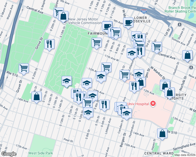 map of restaurants, bars, coffee shops, grocery stores, and more near in Newark