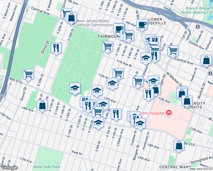 map of restaurants, bars, coffee shops, grocery stores, and more near in Newark