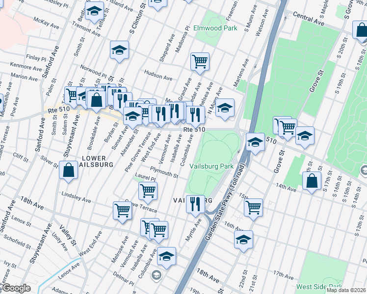 map of restaurants, bars, coffee shops, grocery stores, and more near in Newark