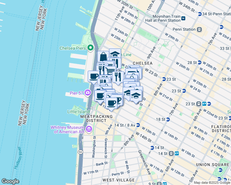 map of restaurants, bars, coffee shops, grocery stores, and more near in New York