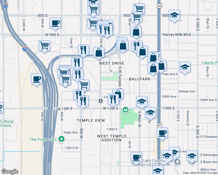 map of restaurants, bars, coffee shops, grocery stores, and more near 152 Paxton Avenue in Salt Lake City