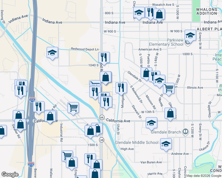 map of restaurants, bars, coffee shops, grocery stores, and more near 1164 Prospect Street in Salt Lake City