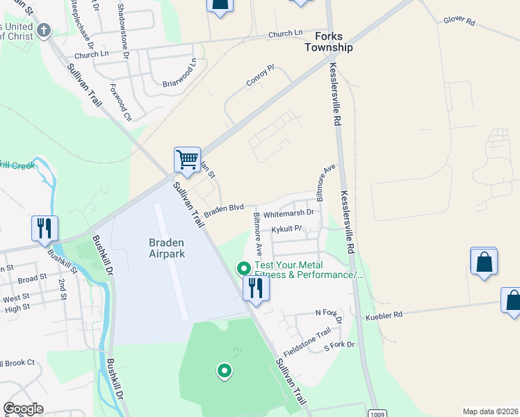 map of restaurants, bars, coffee shops, grocery stores, and more near 89 Biltmore Avenue in Easton