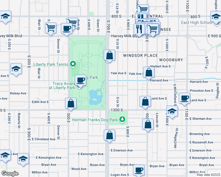 map of restaurants, bars, coffee shops, grocery stores, and more near 1124 Lake Street in Salt Lake City