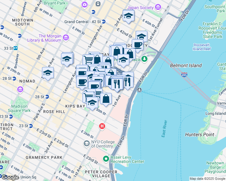 map of restaurants, bars, coffee shops, grocery stores, and more near in New York