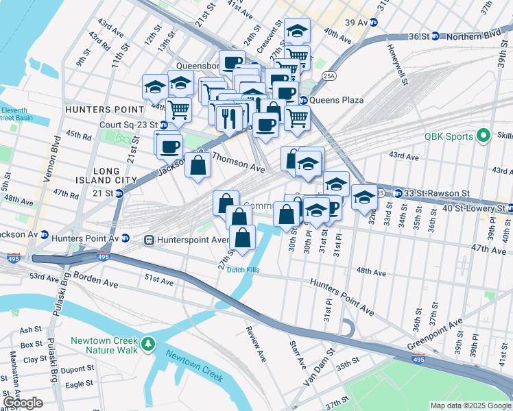 map of restaurants, bars, coffee shops, grocery stores, and more near 27-20 Skillman Avenue in Queens